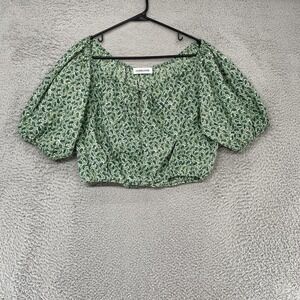 Overlover Crop Blouse Top Womens Large Revolve Paisley Puff Sleeve Boho Summer